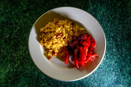 Chinese boneless bbq spare ribs with pork fried rice lunch buffetの写真素材