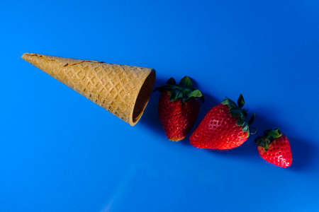 Deconstructed abstract strawberry icecream cone abstract dessert conceptの写真素材