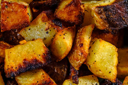 Closeup macro crispy home fries for American breakfastの写真素材