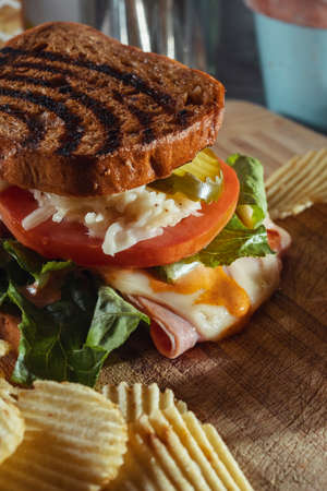 Toasted reuben ham sandwich with cole slaw and thousand island dressingの写真素材