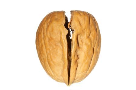 Cracked walnut. Isolated over white.