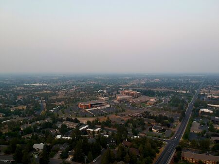 Smoky sky looking East from the top of Pilot Butte in Bend Oregonの写真素材