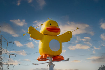 Takayama pawnshop and second hand shop in Japan duck mascot signのeditorial素材