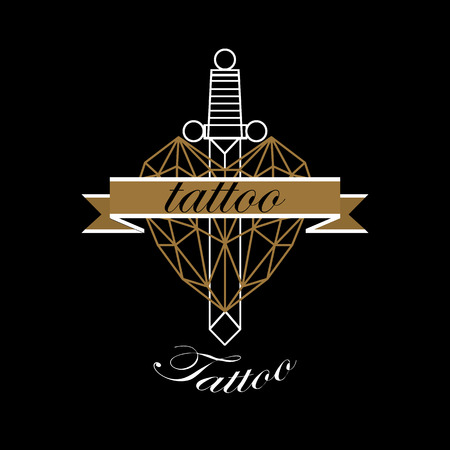 Vector of Modern tattoo studio logo templates on dark backgroundのイラスト素材