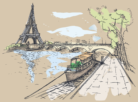 illustration of Eiffel Tower in Watercolor style, Watercolor illustration. illustration.のイラスト素材