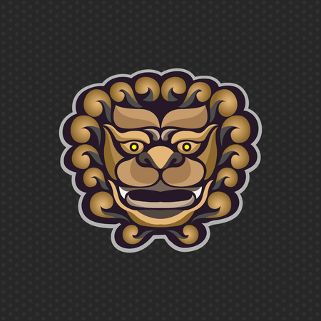 Chinese lion logo design template ,Lion head icon Vector illustrationのイラスト素材