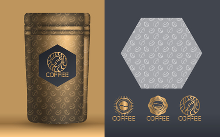 Coffee packaging in gold design template, Vector illustrationのイラスト素材
