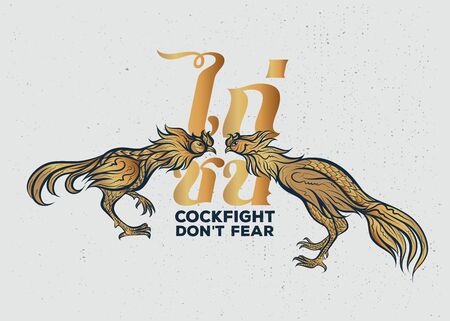 Cockfight, Thai rooster fight illustration   with text. Graphics for t-shirt prints and other uses.のイラスト素材
