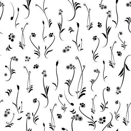 black and white floral pattern, seamless textureのイラスト素材