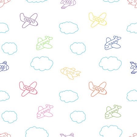 kids seamless pattern: Aircraft and cloudsのイラスト素材
