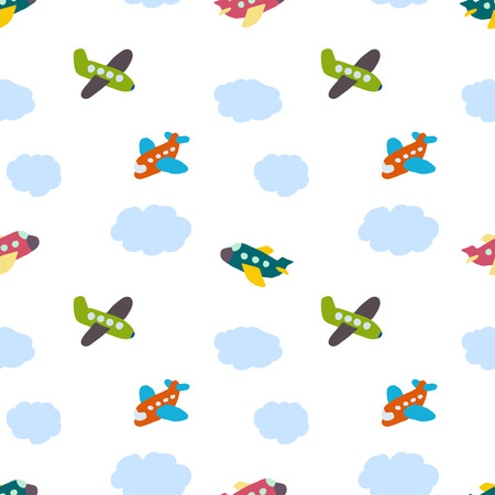 kids seamless pattern: Aircraft and cloudsのイラスト素材