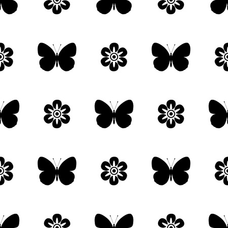 black-and-white seamless pattern butterflyのイラスト素材