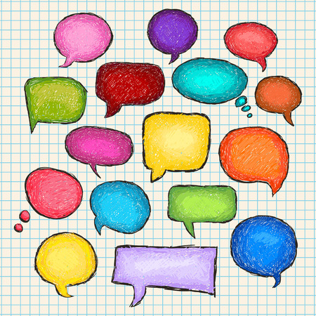 Set of bubbles speech, hand-drawn colored markersのイラスト素材