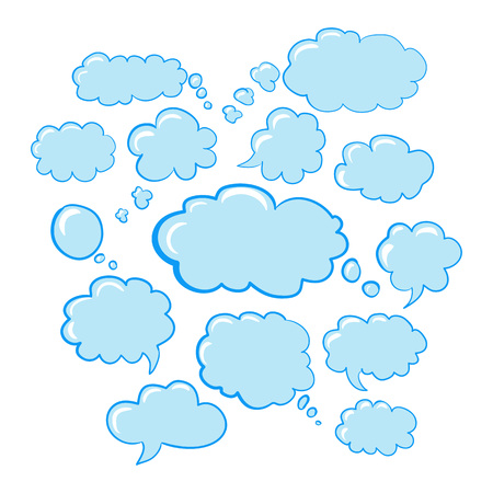 set of clouds of bubbles speech, hand-drawn colored markersのイラスト素材