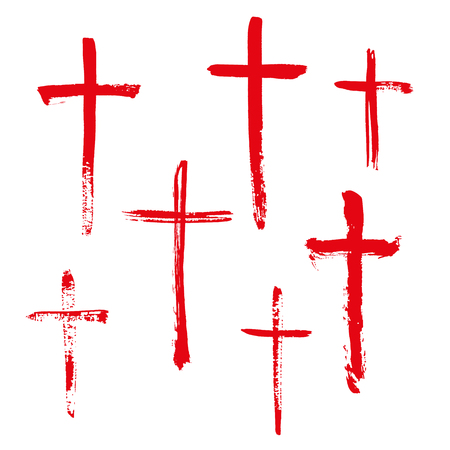 Red Christian religious symbol cross painted by brushのイラスト素材