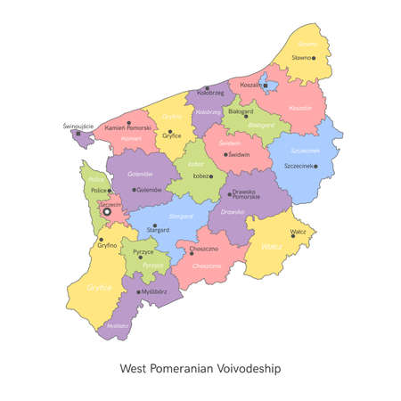 vector illustration: administrative map of Poland. West Pomeranian Voivodeship map with gminasのイラスト素材