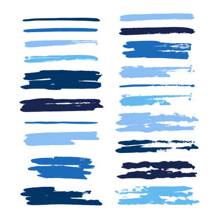 Blue vector brush strokes of paint on white background. Rectangular paint spotsのイラスト素材