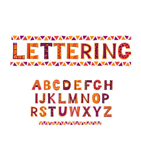 Set: colored alphabet letters with patterns, artistic letteringのイラスト素材
