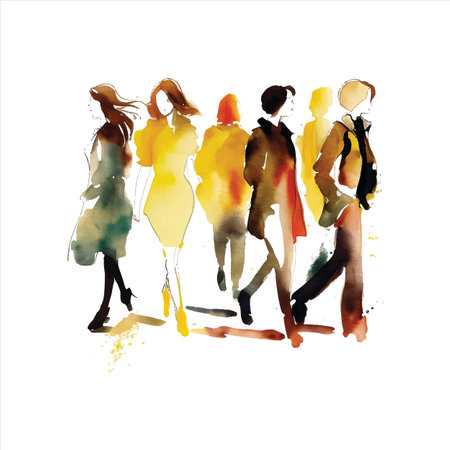 Vector illustration watercolor fashion sketch group of people in full growth goのイラスト素材