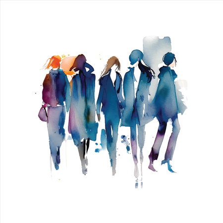 Vector illustration watercolor fashion sketch group of people in full growth goのイラスト素材