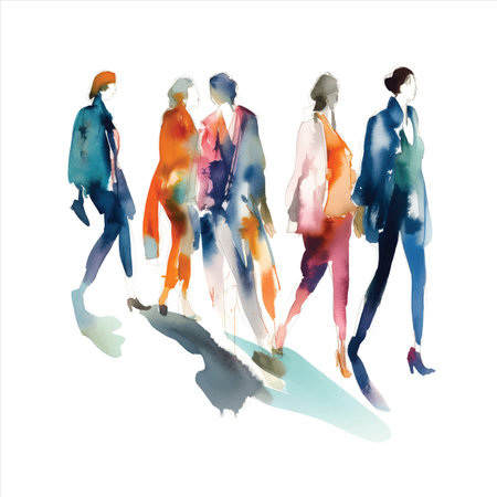 Vector illustration watercolor fashion sketch group of people in full growth goのイラスト素材
