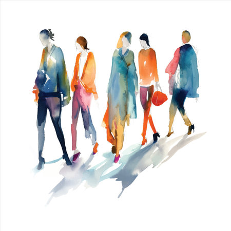 Vector illustration watercolor fashion sketch group of people in full growth goのイラスト素材