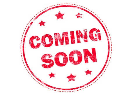 Coming soon on red grunge rubber stampの写真素材