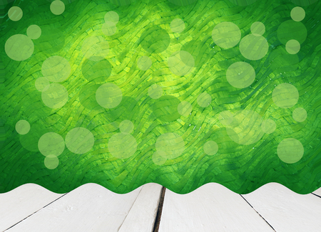 Old white wooden with abstract green background wave styleの写真素材