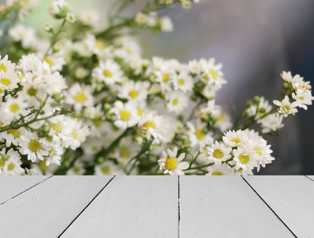 white wooden with white small flower for backgroundの写真素材