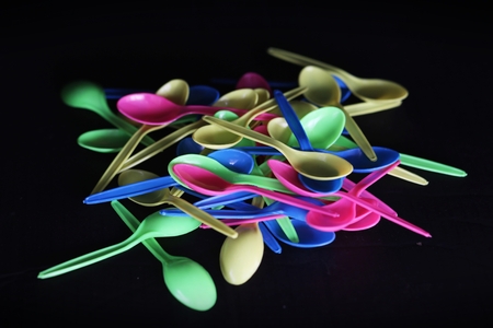 colorful plastic spoonsの写真素材