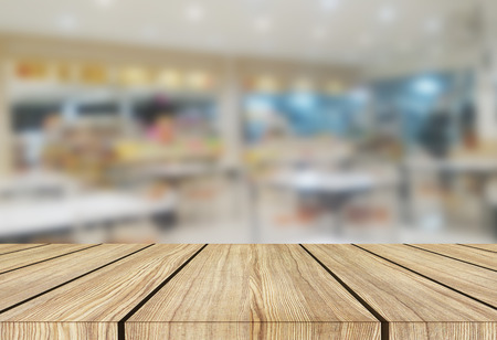 blurred image wooden table and abstract restaurantの写真素材