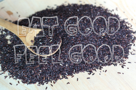 eat good feel good word on rice and vegetable backgroundの写真素材