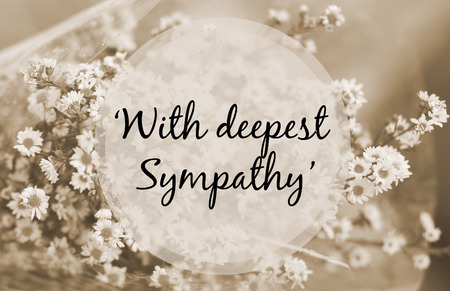 "With deepest sympathy" note on small flower sepia toneの写真素材