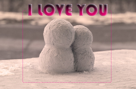 couple of plaster or cement at Seoul, Korea - with I love you word, vintage styleの写真素材