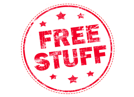 FREE STUFF on red grunge rubber stampの写真素材