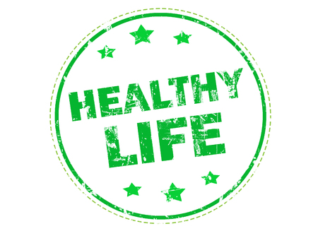 HEALTHY LIFE on green grunge rubber stampの写真素材