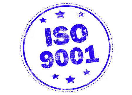 ISO9001 on blue grunge rubber stampの写真素材