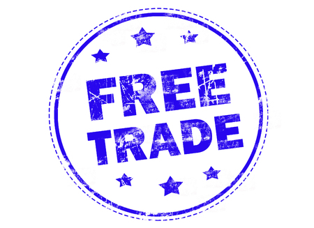 FREE TRADE on blue grunge rubber stampの写真素材