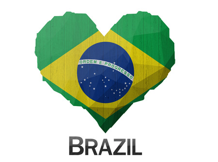 Brazil flag in heart of triangles low poly backgroundの写真素材