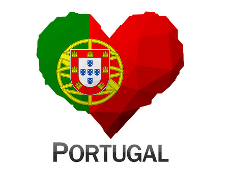 Portugal flag in heart of triangles low poly backgroundの写真素材