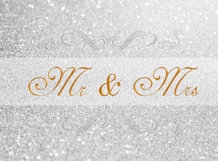 Mr & Mrs on white silver glitter bokeh abstract backgroundの写真素材