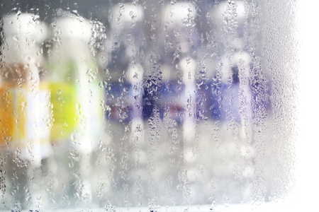 blurred of soft drink and beverage look through the freezerの写真素材