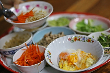 home made of bibimbup, Korean foodの写真素材