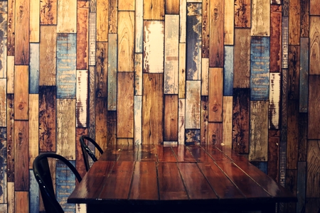 old wooden wall with tableの写真素材
