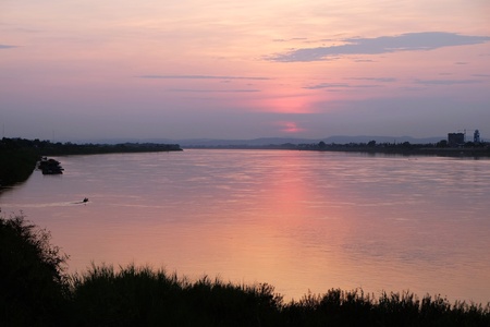 sunset on the riverの写真素材