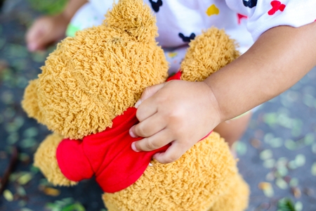 hand holding bear dollの写真素材