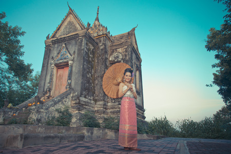 Beautiful Thai girl wearing Thai dressの写真素材