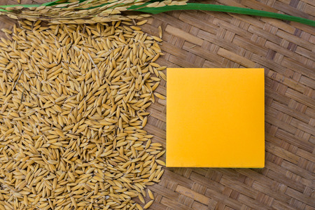 rice with blank sticky noteの写真素材