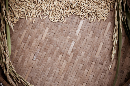 Rice on wooden backgroundの写真素材