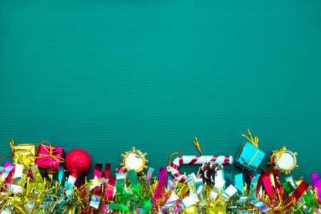 Gift boxes and Christmas decorations, border design, on isolated background